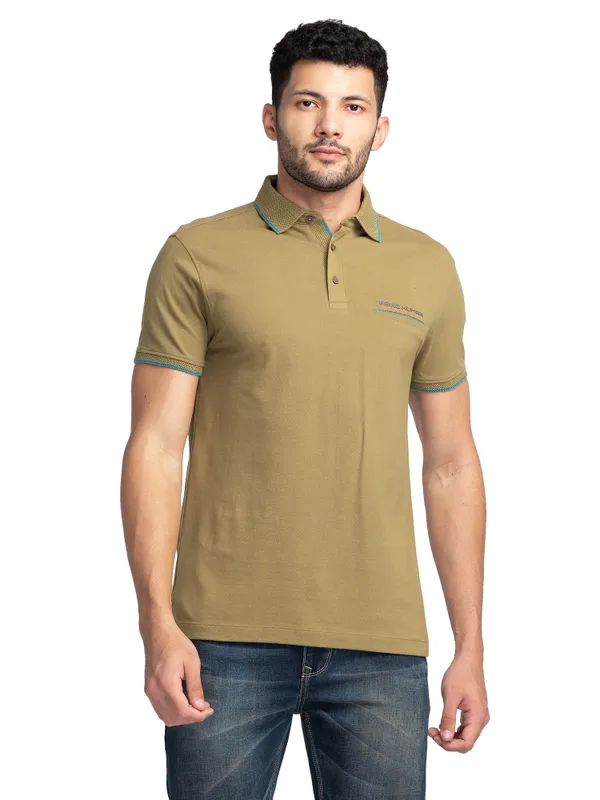 Being Human Clothing Men Regular Fit Polo Neck T-Shirts-Olive