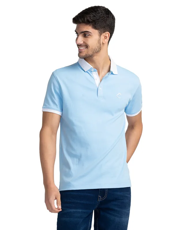 Being Human Clothing Men Regular Fit Polo Neck T-Shirts-Lt.Blue