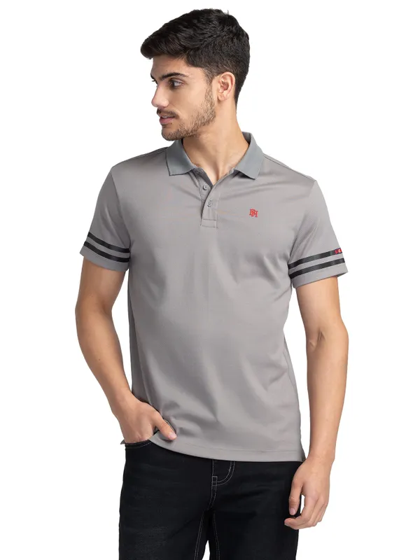 Being Human Clothing Men Regular Fit Polo Neck T-Shirts-Grey