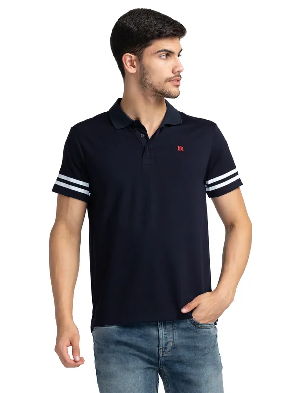 Being Human Clothing Men Regular Fit Polo Neck T-Shirts-Navy