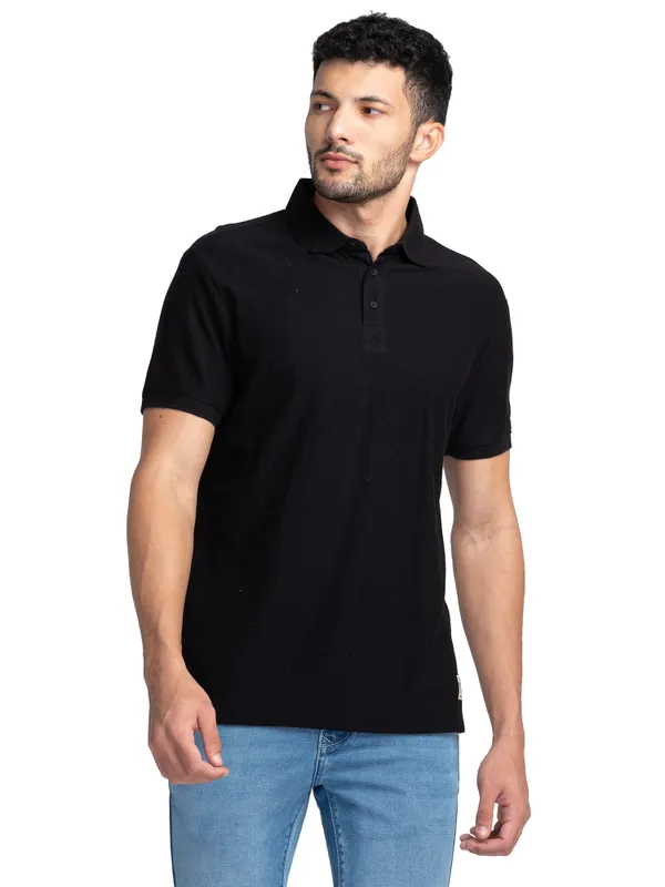 Being Human Regular Fit Men Polo Neck T-Shirts-Black