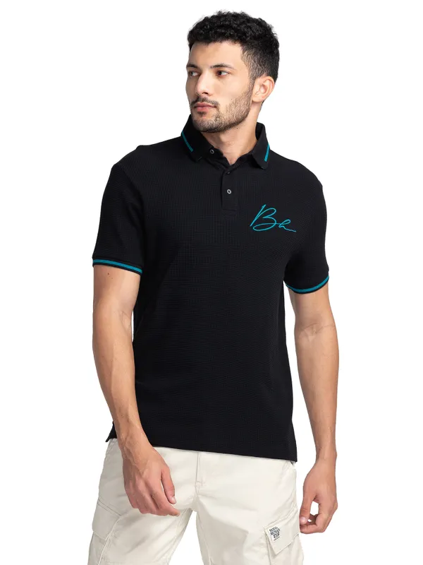Being Human Regular Fit Men Polo Neck T-Shirts-Black