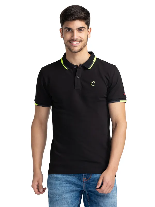 Being Human Regular Fit Men Polo Neck T-Shirts-Black