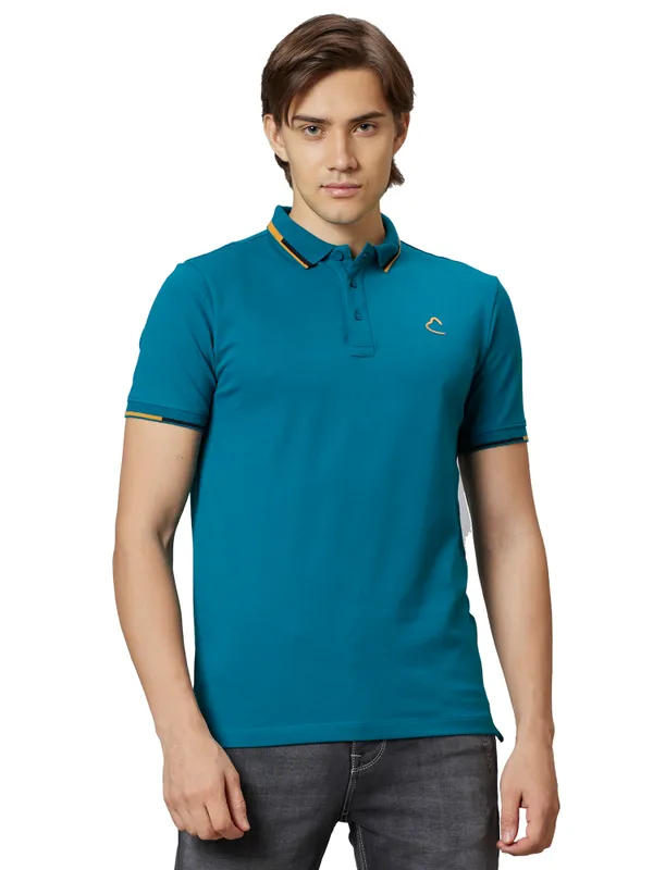 Being Human Clothing Men Regular Fit Polo Neck T-Shirts-Dark Teal