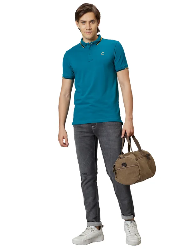 Being Human Clothing Men Regular Fit Polo Neck T-Shirts-Dark Teal