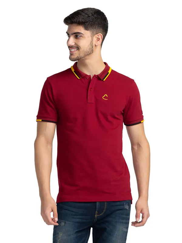 Being Human Regular Fit Men Polo Neck T-Shirts-Pomegranate