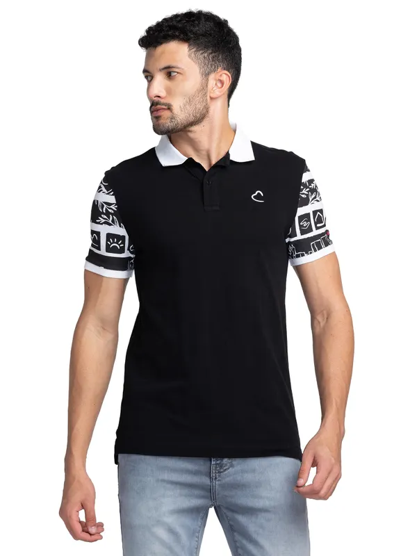 Being Human Regular Fit Men Polo Neck T-Shirts-Black