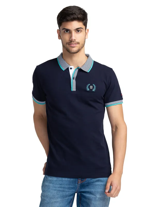 Being Human Clothing Men Regular Fit Polo Neck T-Shirts-Navy