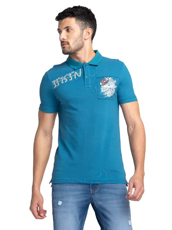 Being Human Regular Fit Men Polo Neck T-Shirts-Blue Coral