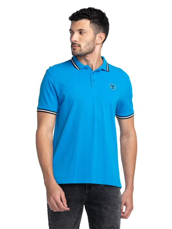Being Human Clothing Men Regular Fit Polo Neck T-Shirts-Swedish Blue
