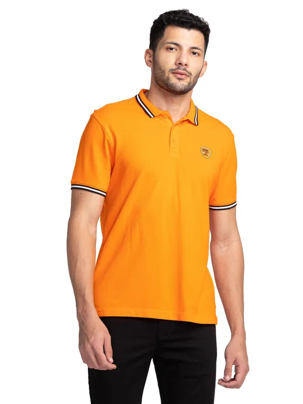 Being Human Regular Fit Men Polo Neck T-Shirts-Vibrant Orange