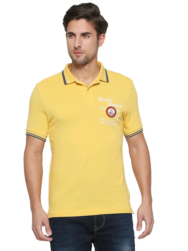 Being Human Clothing Men Regular Fit Polo Neck T-Shirts-Yellow