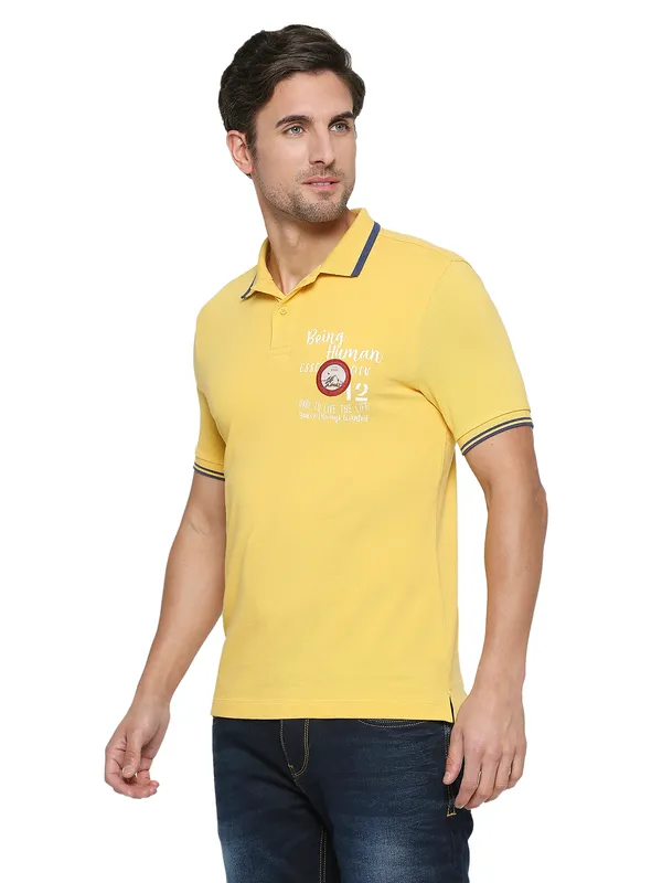 Being Human Clothing Men Regular Fit Polo Neck T-Shirts-Yellow
