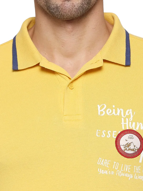 Being Human Clothing Men Regular Fit Polo Neck T-Shirts-Yellow