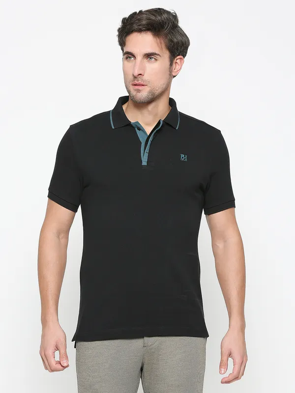 Being Human Clothing Men Regular Fit Polo Neck T-Shirts-Black