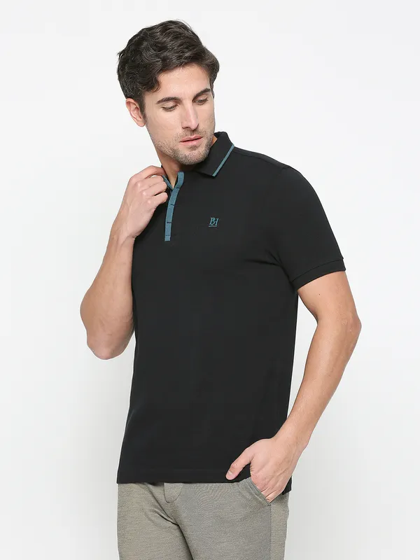 Being Human Clothing Men Regular Fit Polo Neck T-Shirts-Black