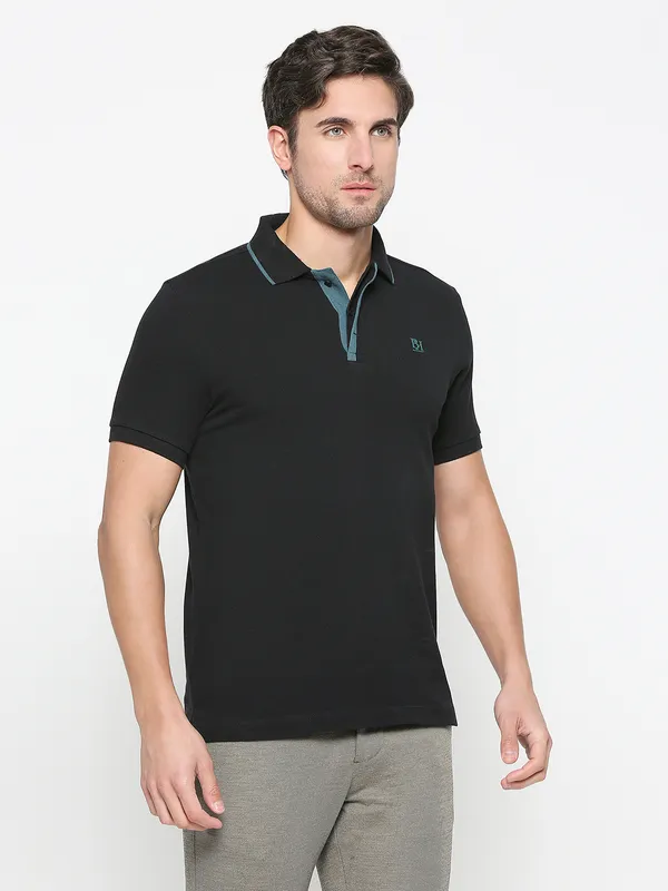 Being Human Clothing Men Regular Fit Polo Neck T-Shirts-Black