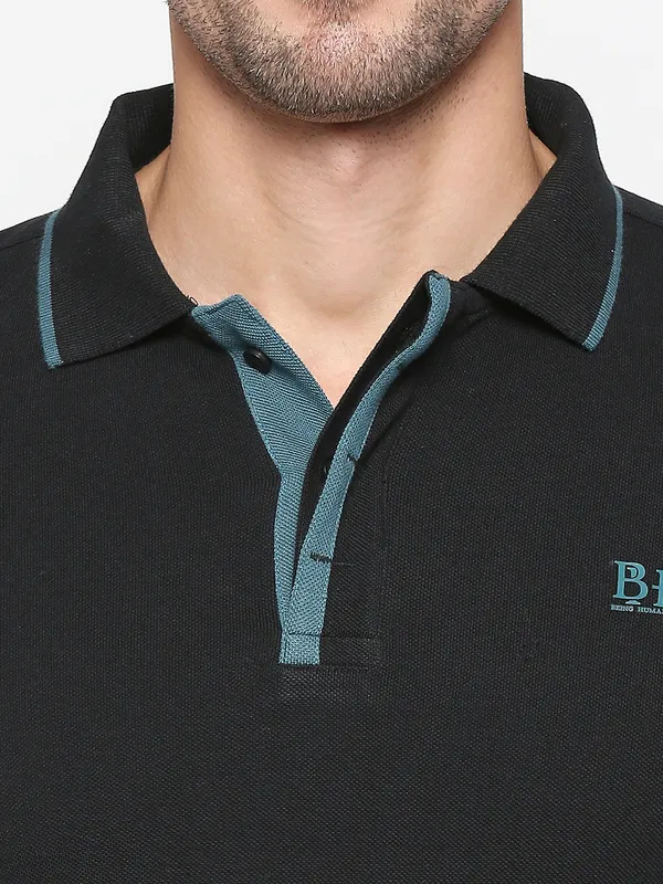 Being Human Clothing Men Regular Fit Polo Neck T-Shirts-Black