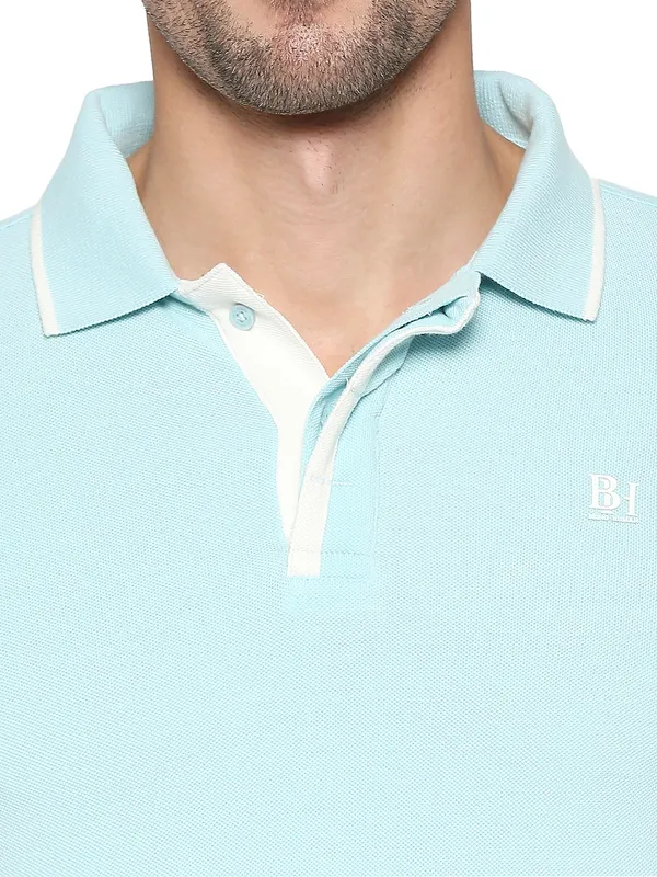 Being Human Clothing Men Regular Fit Polo Neck T-Shirts-Ice Blue