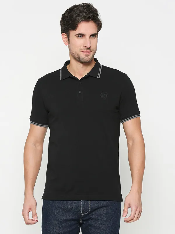 Being Human Regular Fit Men Polo Neck T-Shirts-Black