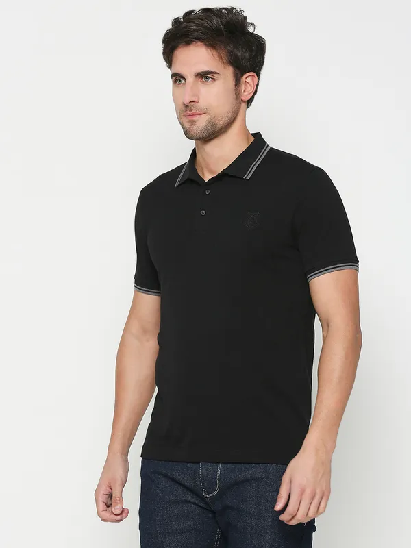 Being Human Regular Fit Men Polo Neck T-Shirts-Black