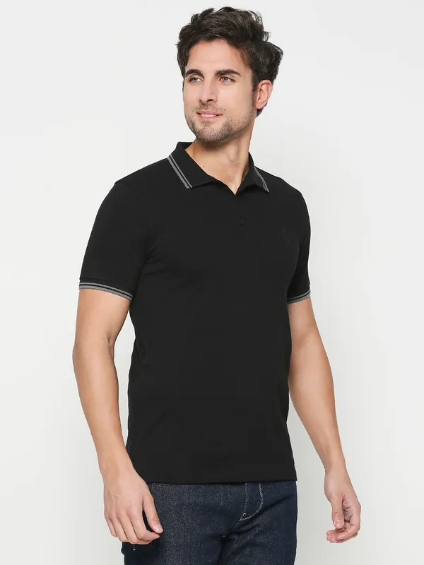 Being Human Regular Fit Men Polo Neck T-Shirts-Black