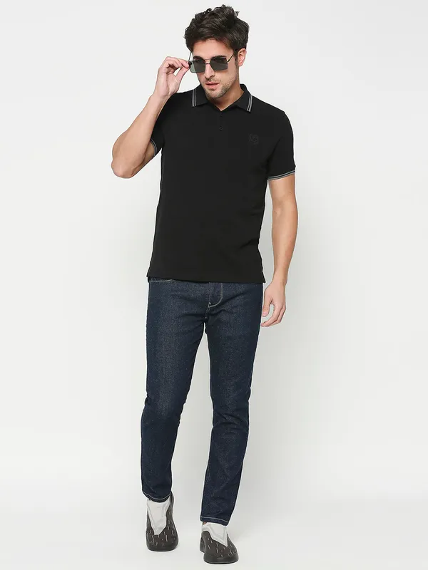 Being Human Regular Fit Men Polo Neck T-Shirts-Black