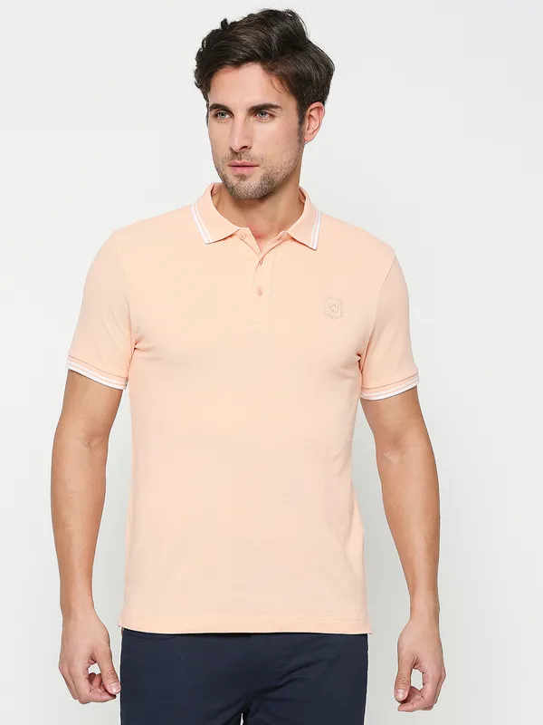 Being Human Regular Fit Men Polo Neck T-Shirts-Peach Parfait