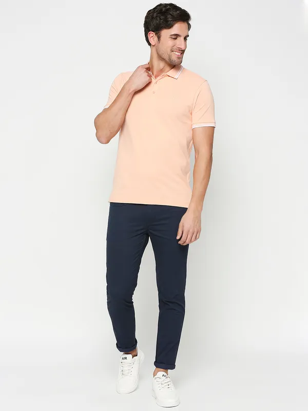 Being Human Regular Fit Men Polo Neck T-Shirts-Peach Parfait