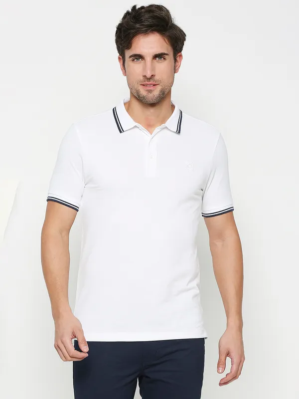 Being Human Regular Fit Men Polo Neck T-Shirts-White