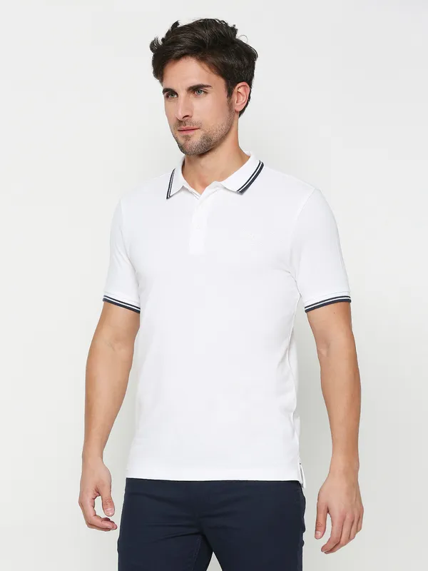 Being Human Regular Fit Men Polo Neck T-Shirts-White