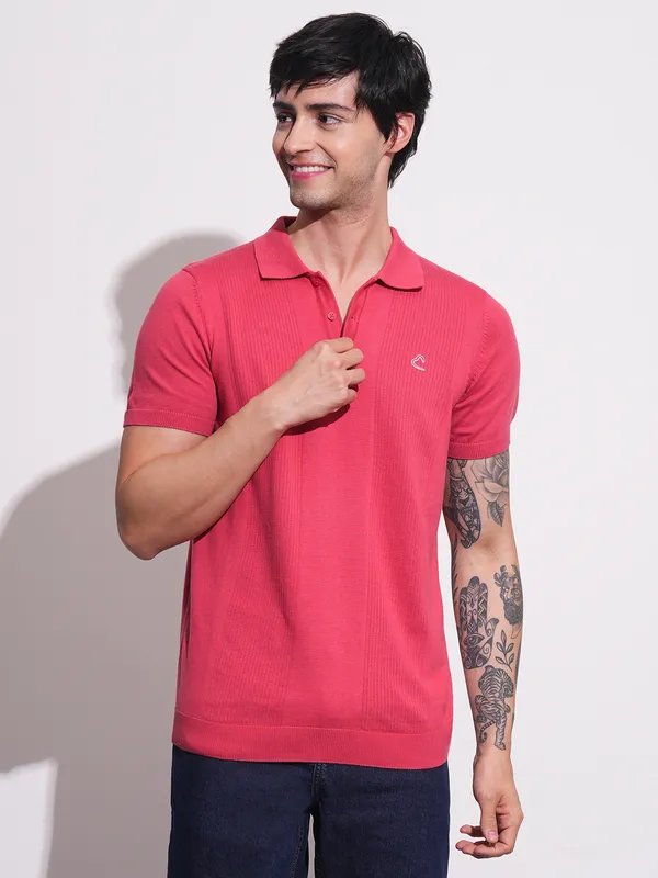 Being Human Men Regular Fit T-Shirts-Coral