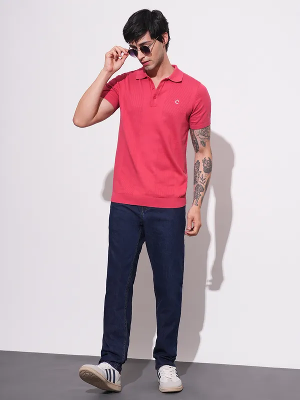 Being Human Men Regular Fit T-Shirts-Coral