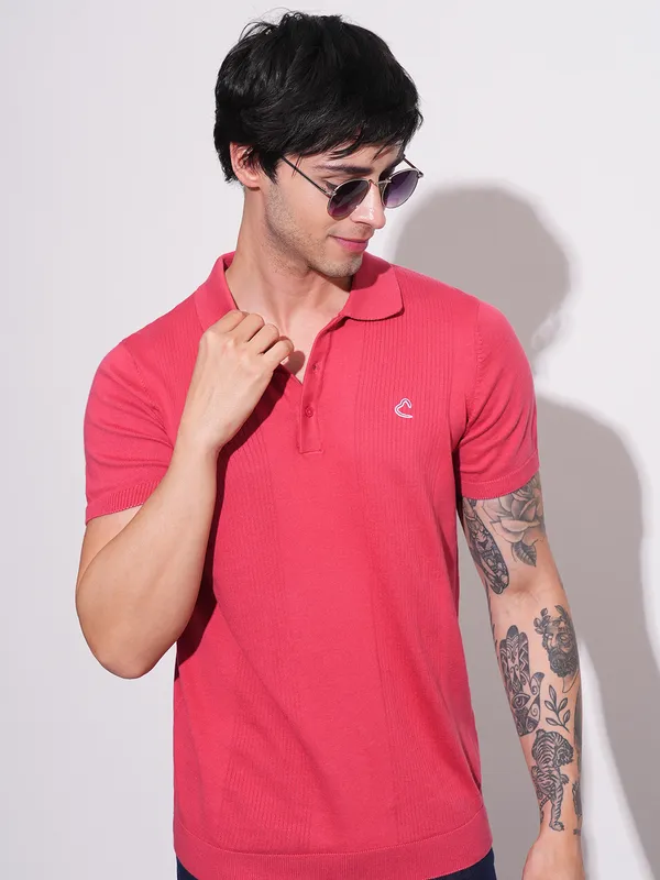 Being Human Men Regular Fit T-Shirts-Coral
