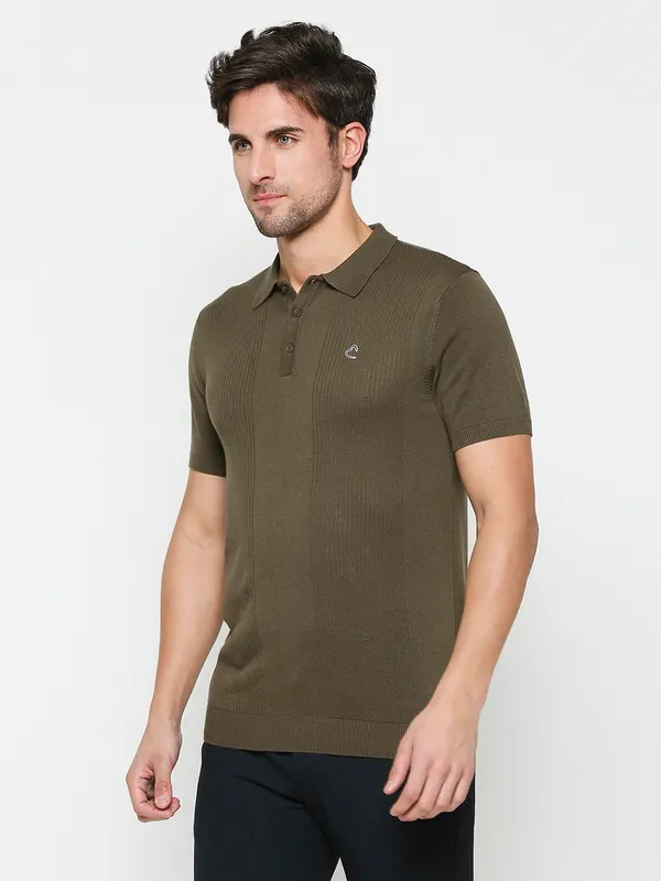 Being Human Clothing Men Regular Fit Polo Neck T-Shirts-Olive