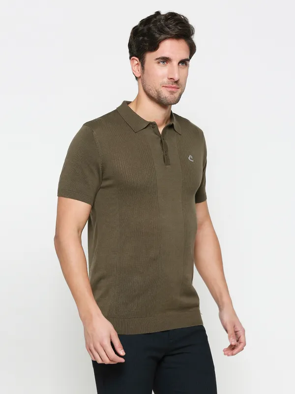 Being Human Clothing Men Regular Fit Polo Neck T-Shirts-Olive