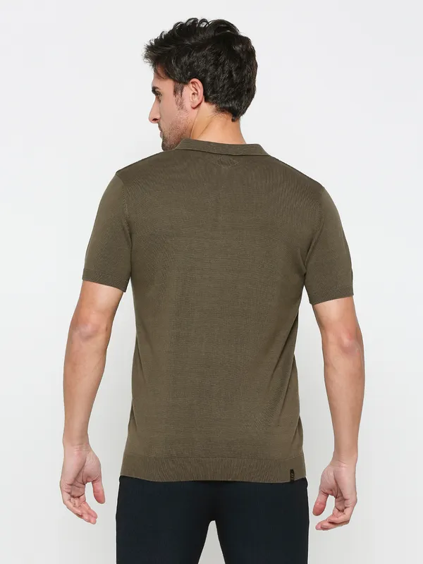 Being Human Clothing Men Regular Fit Polo Neck T-Shirts-Olive