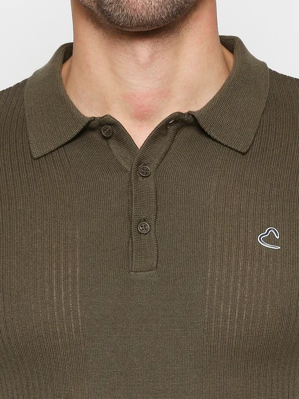 Being Human Clothing Men Regular Fit Polo Neck T-Shirts-Olive