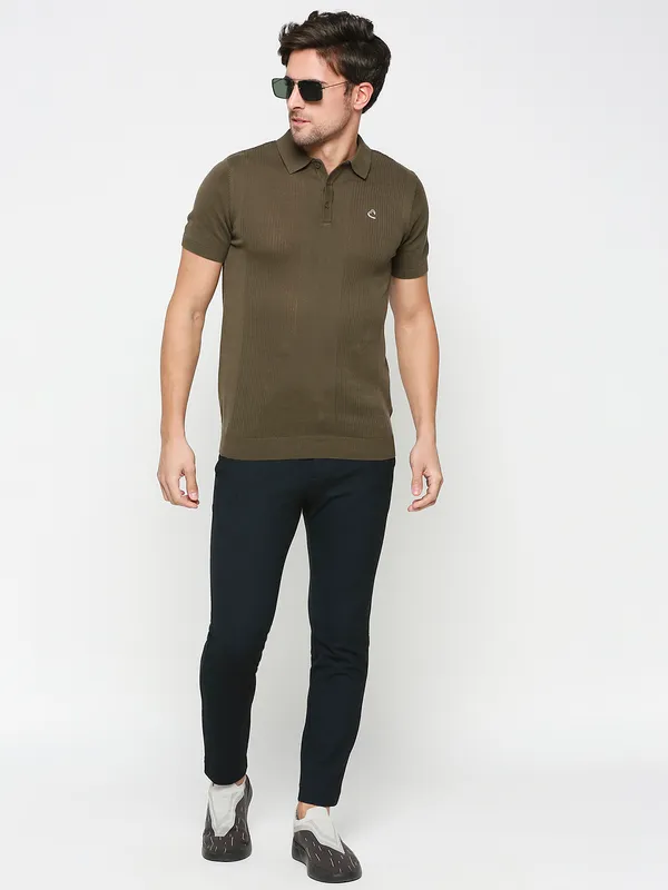 Being Human Clothing Men Regular Fit Polo Neck T-Shirts-Olive