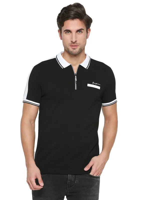 Being Human Clothing Men Regular Fit Polo Neck T-Shirts-Black