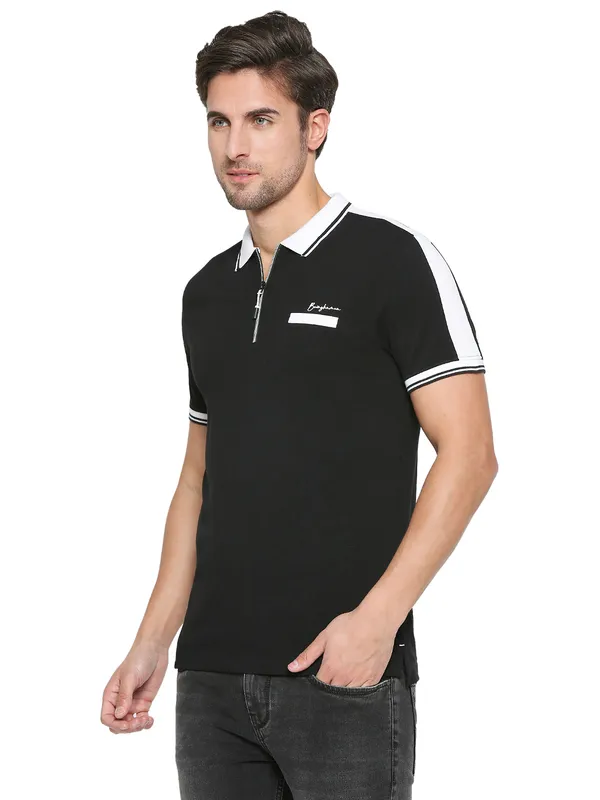 Being Human Clothing Men Regular Fit Polo Neck T-Shirts-Black