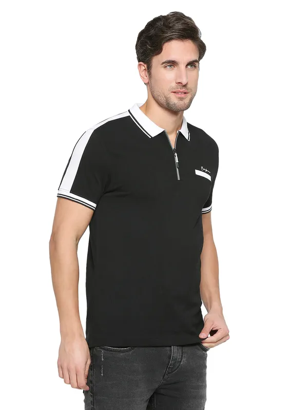 Being Human Clothing Men Regular Fit Polo Neck T-Shirts-Black