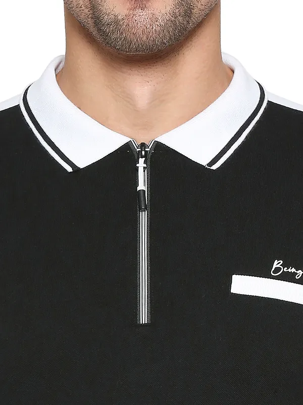 Being Human Clothing Men Regular Fit Polo Neck T-Shirts-Black