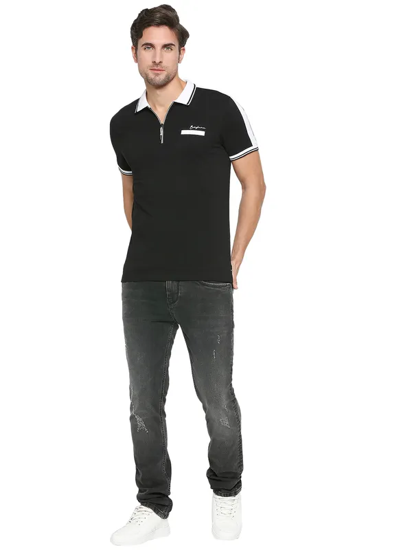 Being Human Clothing Men Regular Fit Polo Neck T-Shirts-Black