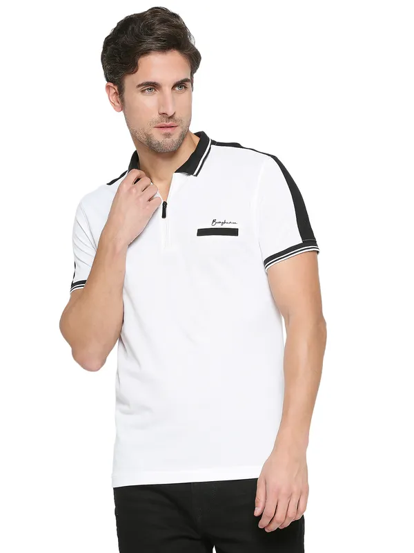 Being Human Clothing Men Regular Fit Polo Neck T-Shirts-White