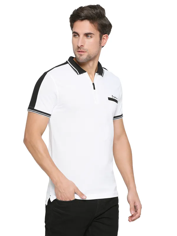 Being Human Clothing Men Regular Fit Polo Neck T-Shirts-White