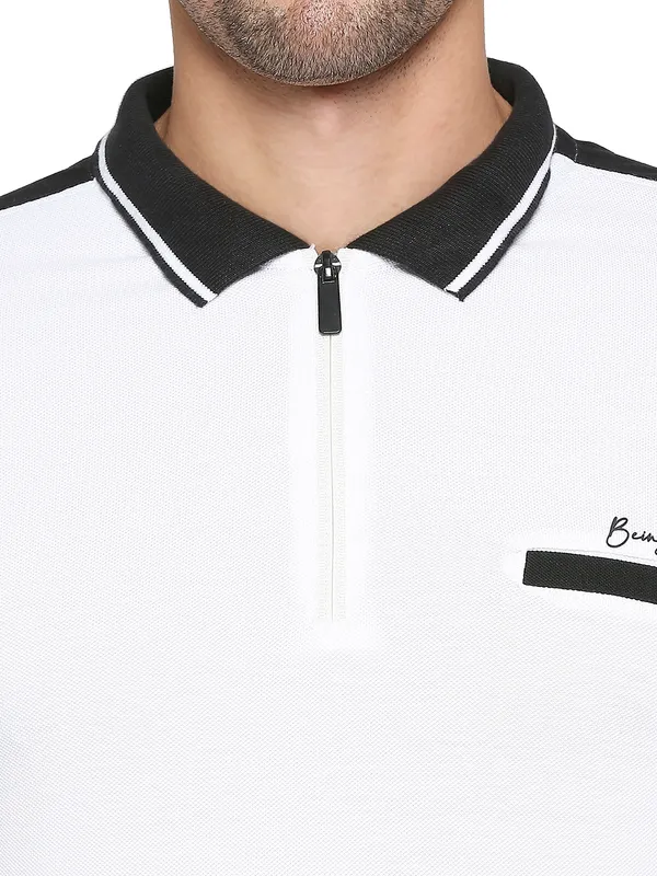 Being Human Clothing Men Regular Fit Polo Neck T-Shirts-White