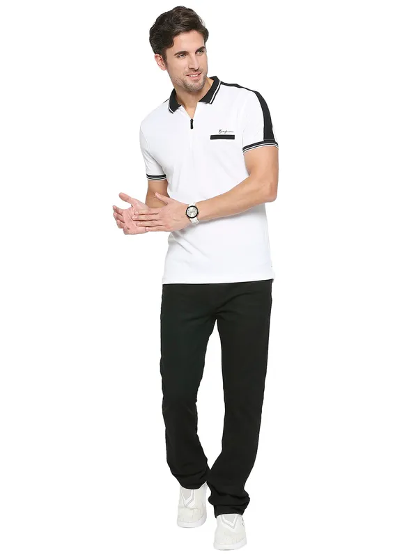 Being Human Clothing Men Regular Fit Polo Neck T-Shirts-White
