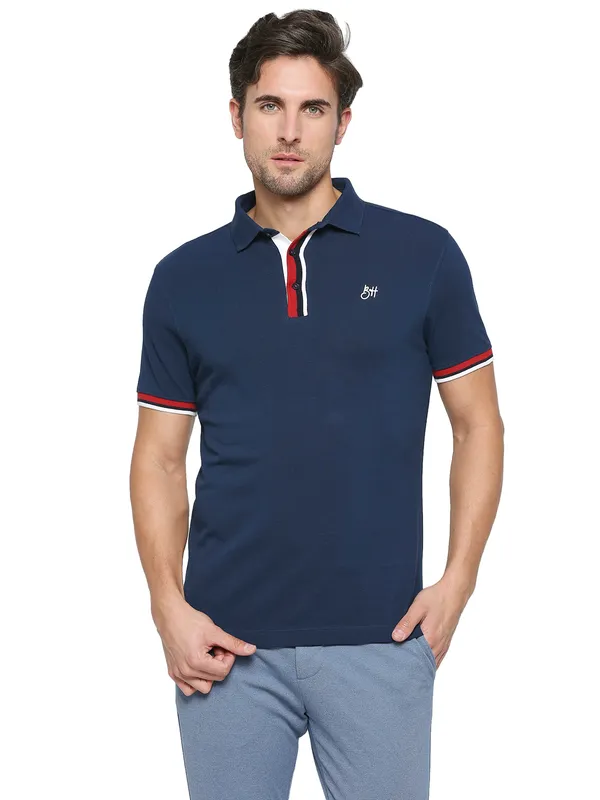 Being Human Clothing Men Regular Fit Polo Neck T-Shirts-Navy