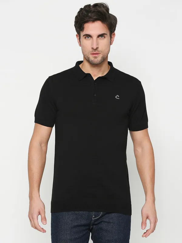 Being Human Clothing Men Regular Fit Polo Neck T-Shirts-Black